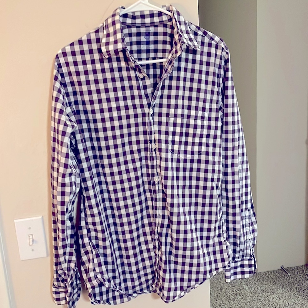 J. Crew button down, purple and white checker. Size S